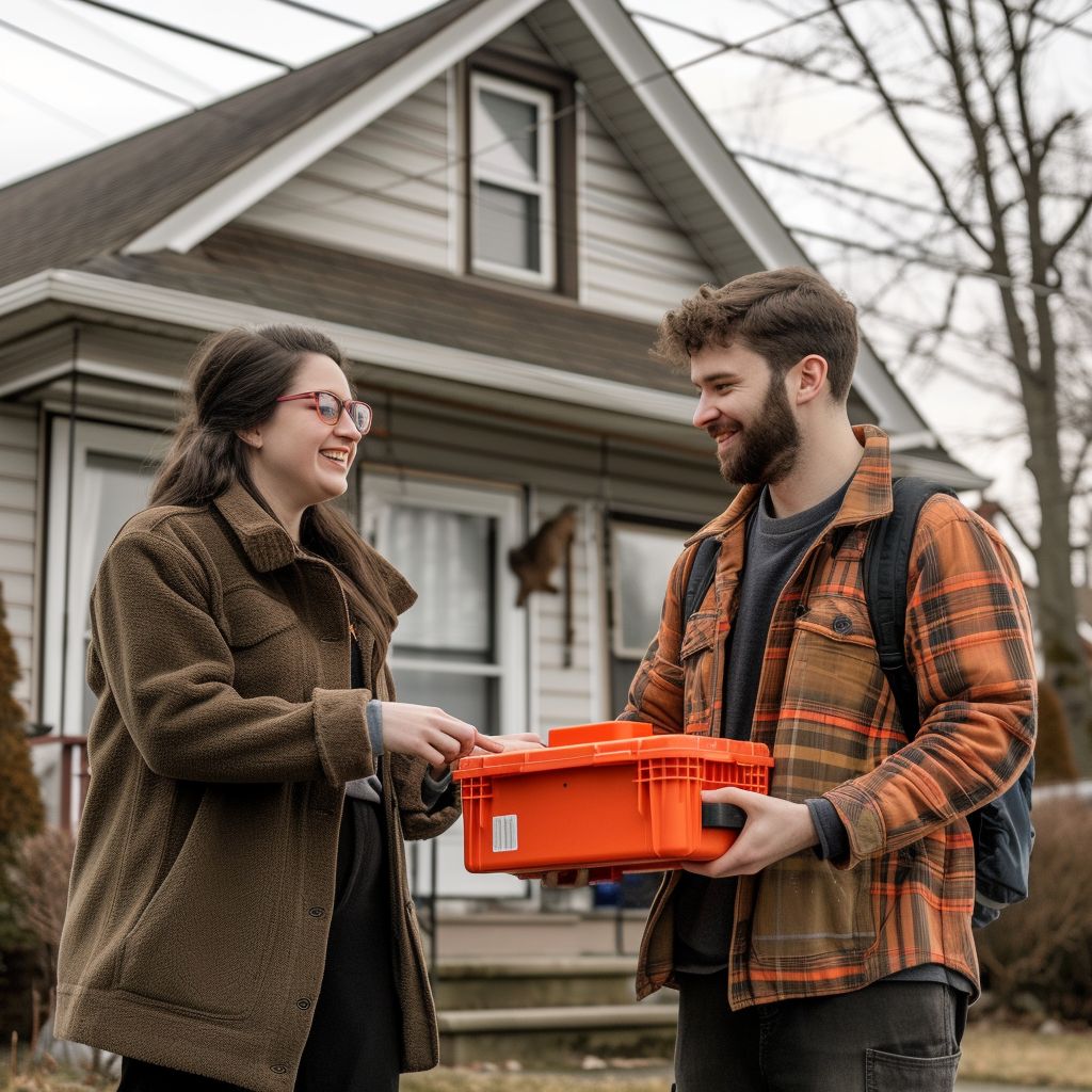 two people sharing tools